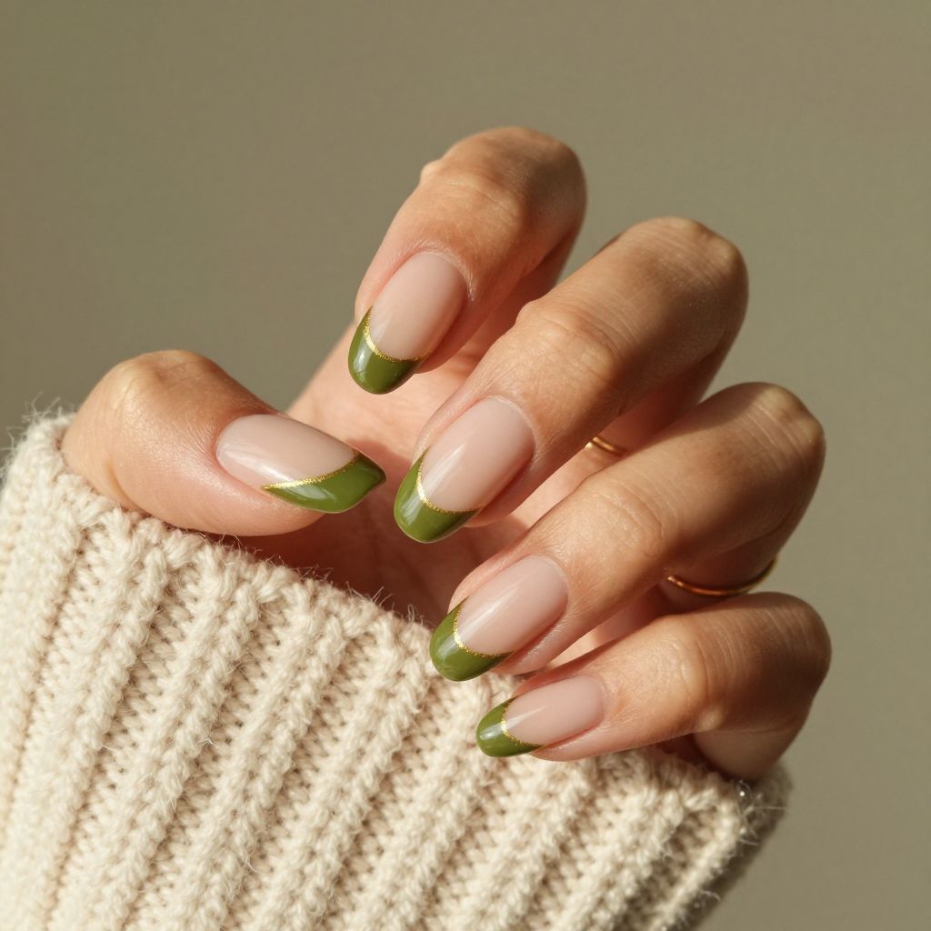 Olive French With Gold Leaf nails