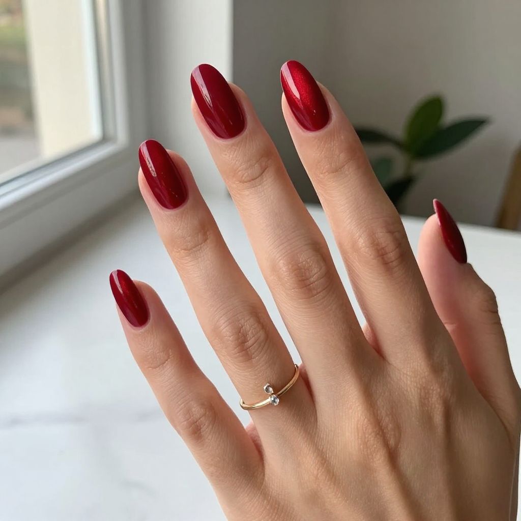 Glossy Red Almond Nails