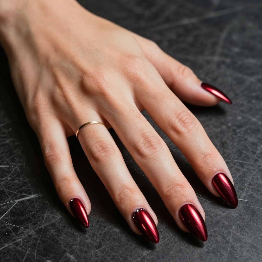 Burgundy Chrome Stiletto Nails