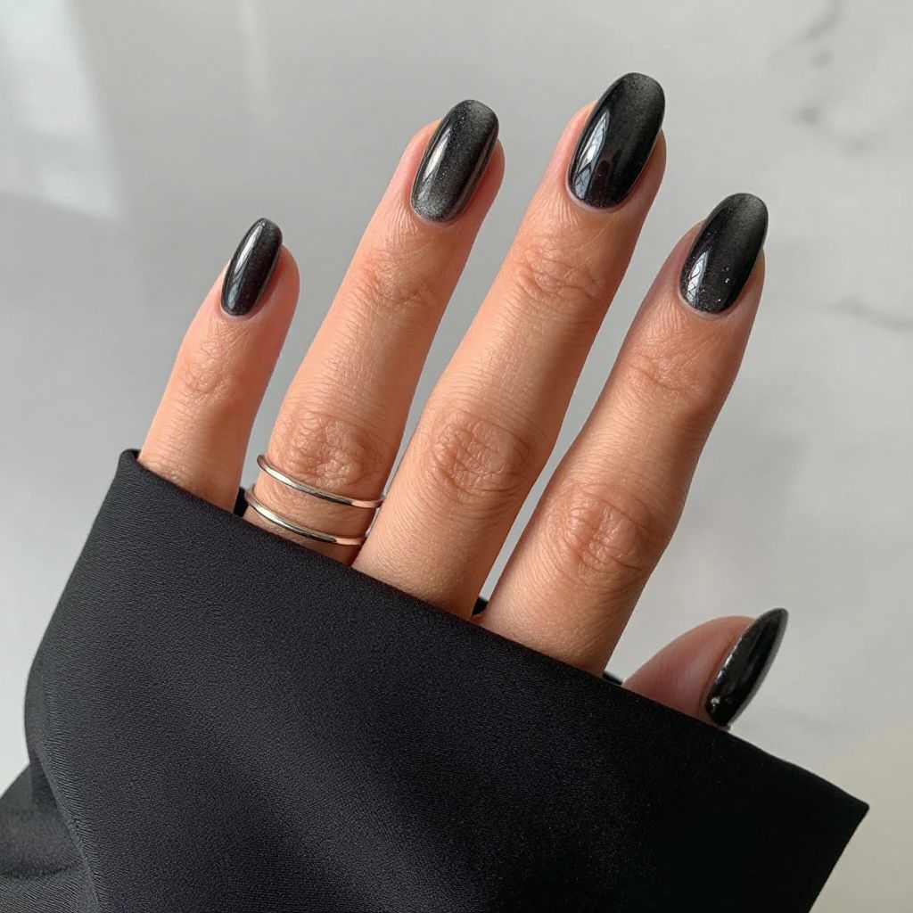 Soft Black Almond Nails