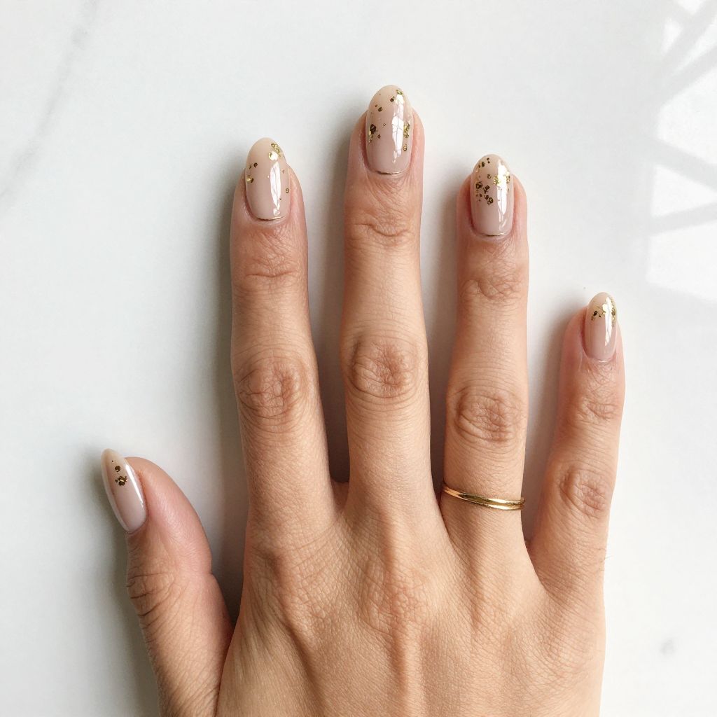 Nude Nails With Gold Foil