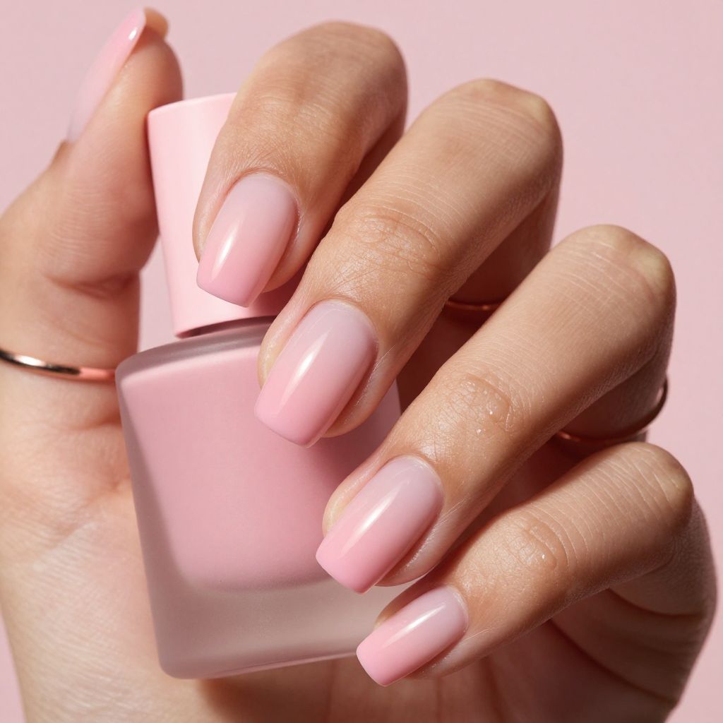 Short squoval nails with rosy pink ombre fade