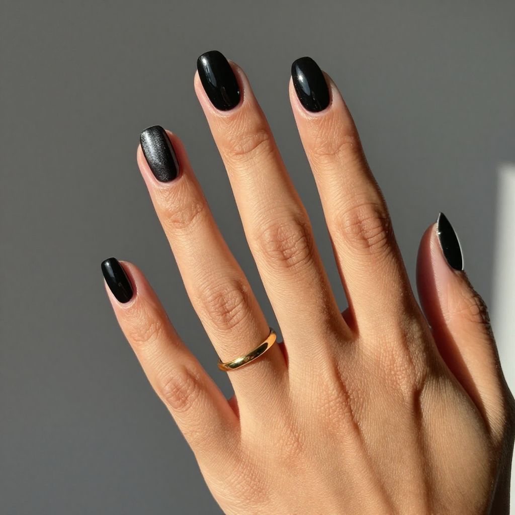 Jet Black Short Almond Acrylics