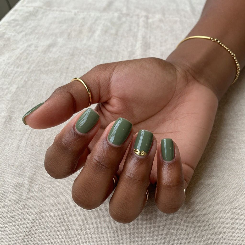 Olive Green Short Square Nails