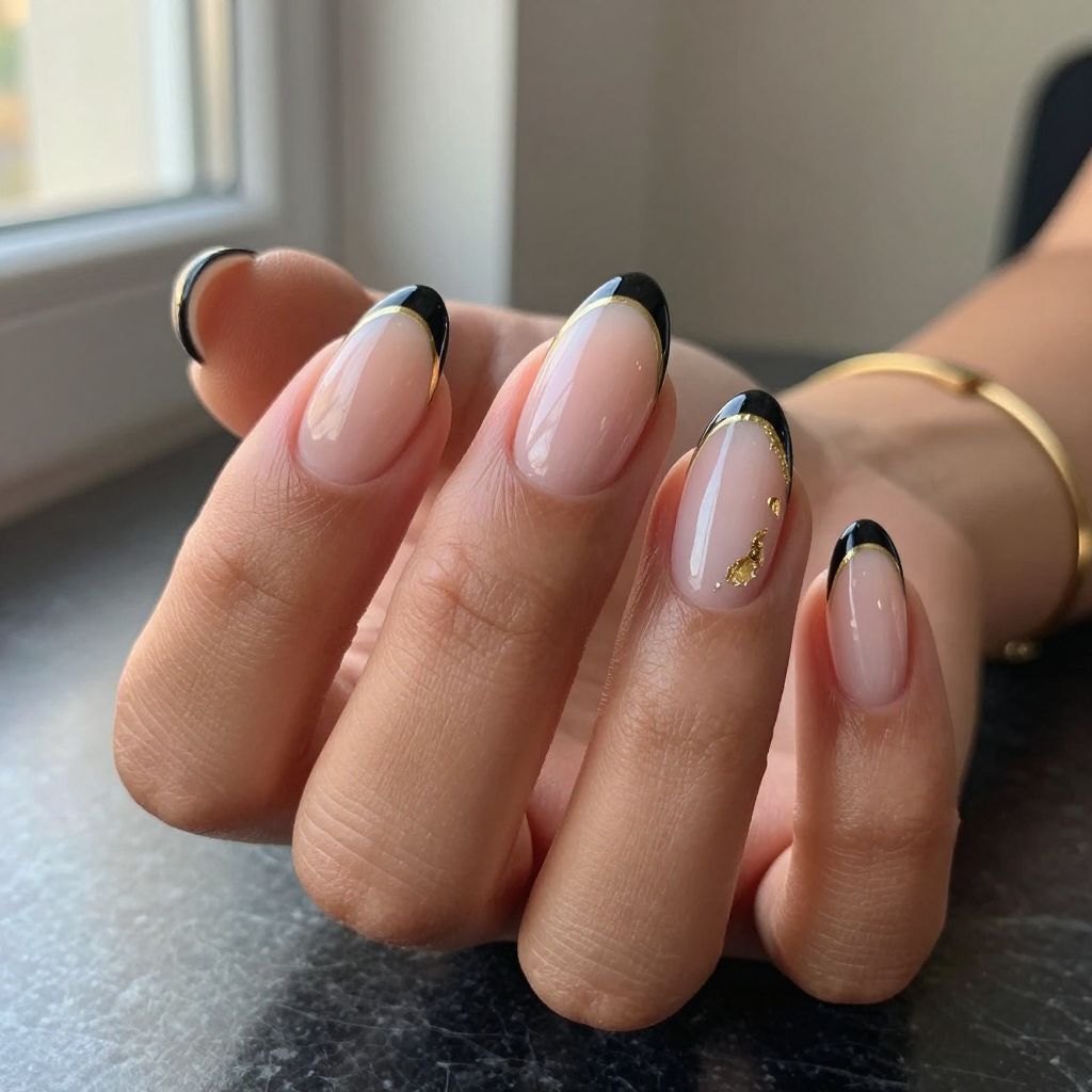 Black and Gold Micro French Tips