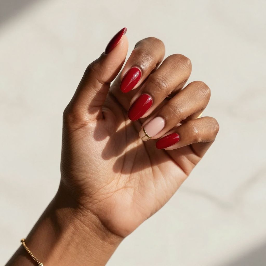 Bold Red Short Oval Acrylics
