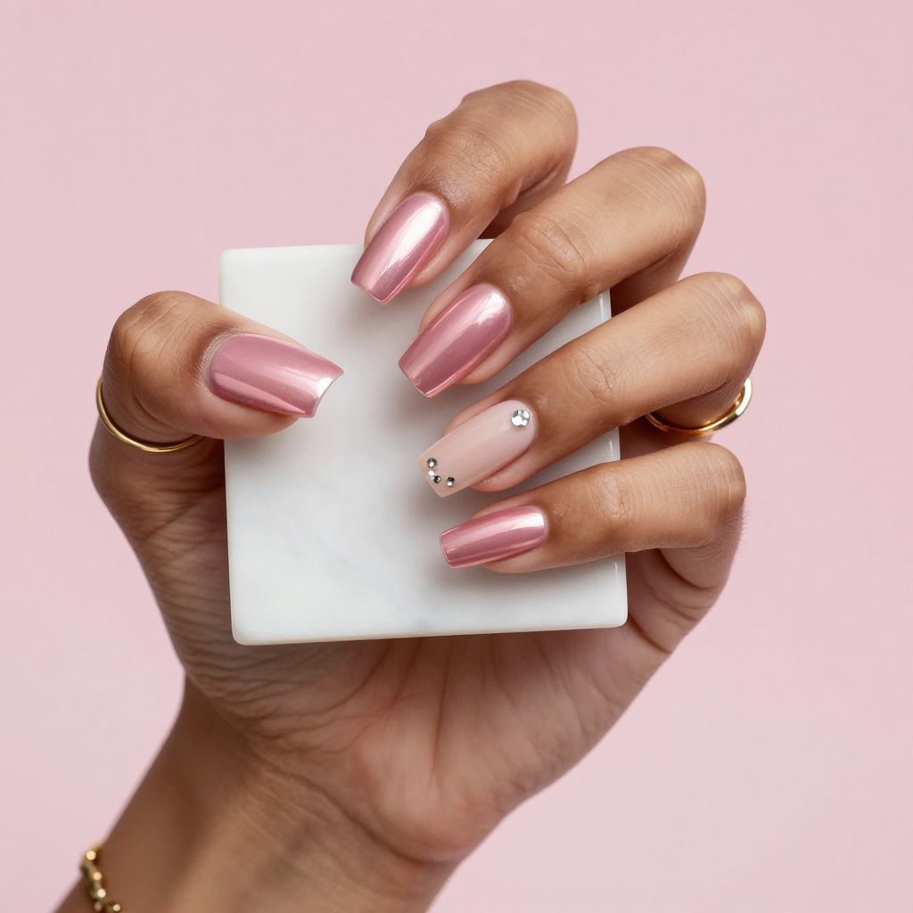Pink Chrome Short Square Acrylics