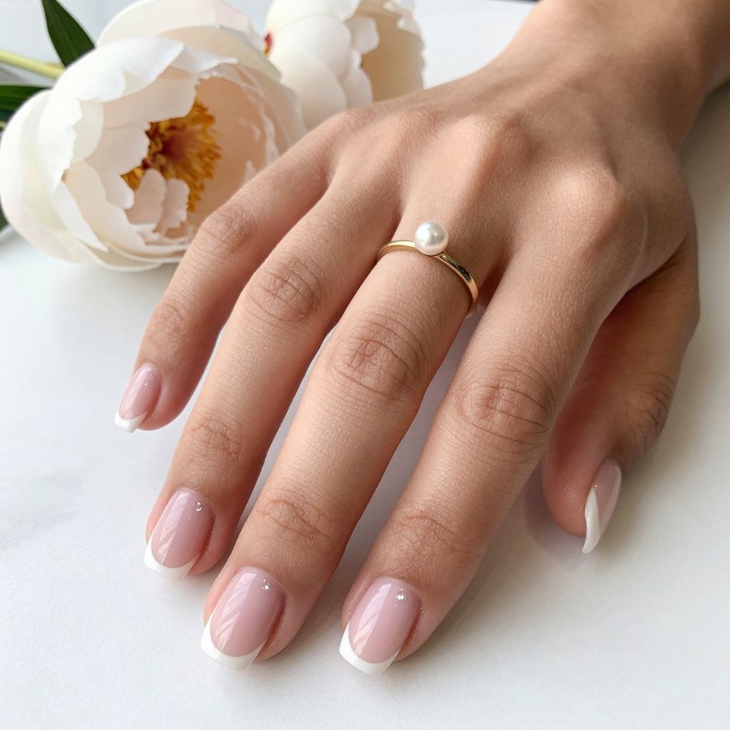Classic White French on Rounded Square Short Acrylics
