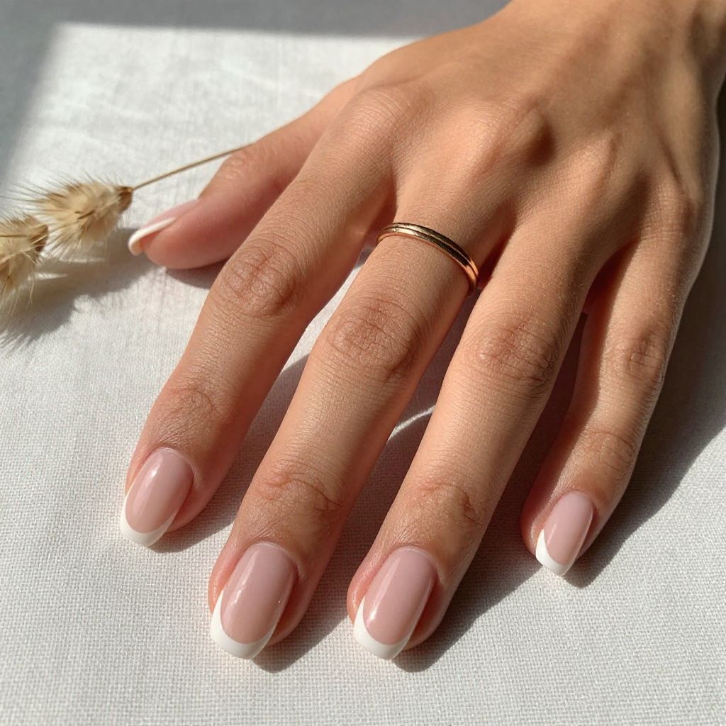Short Acrylic French Tips with a Thin Outline