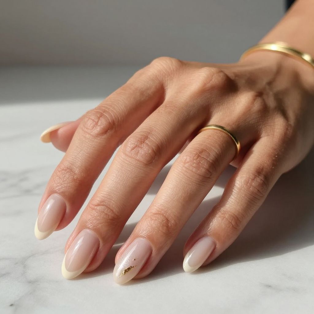 Almond Short Acrylics with Soft Milky French Tips