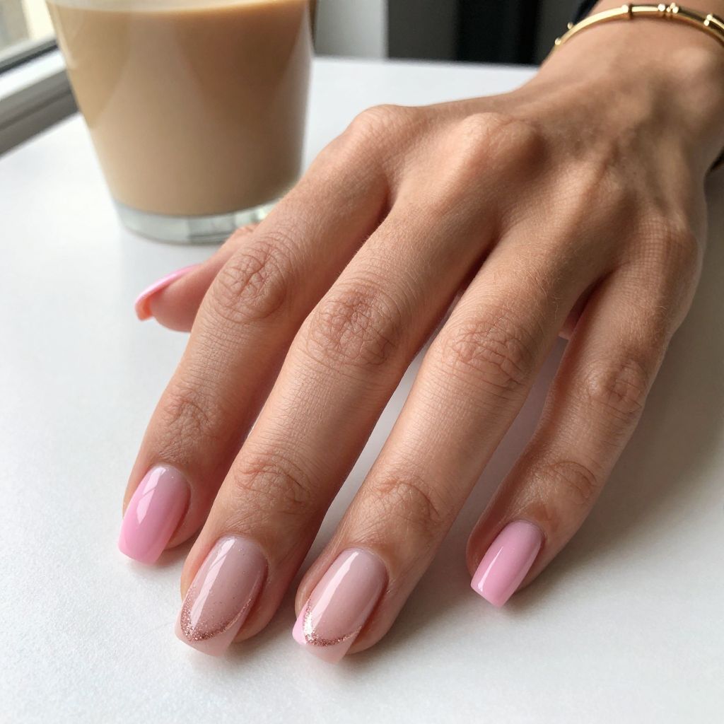 Baby Pink French Tips on Short Coffin Acrylics