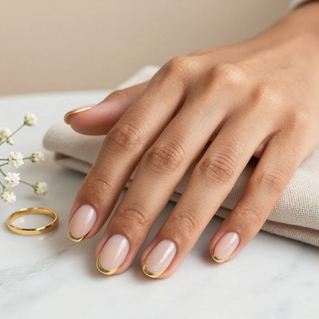 Short Oval Acrylics with Gold French Tips
