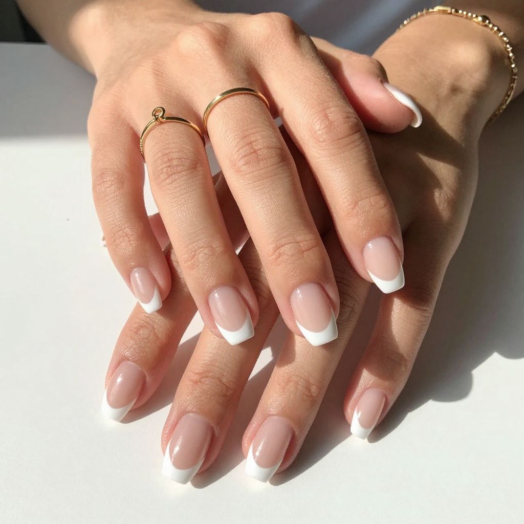 Short Acrylic Nails with V Shape French Tips