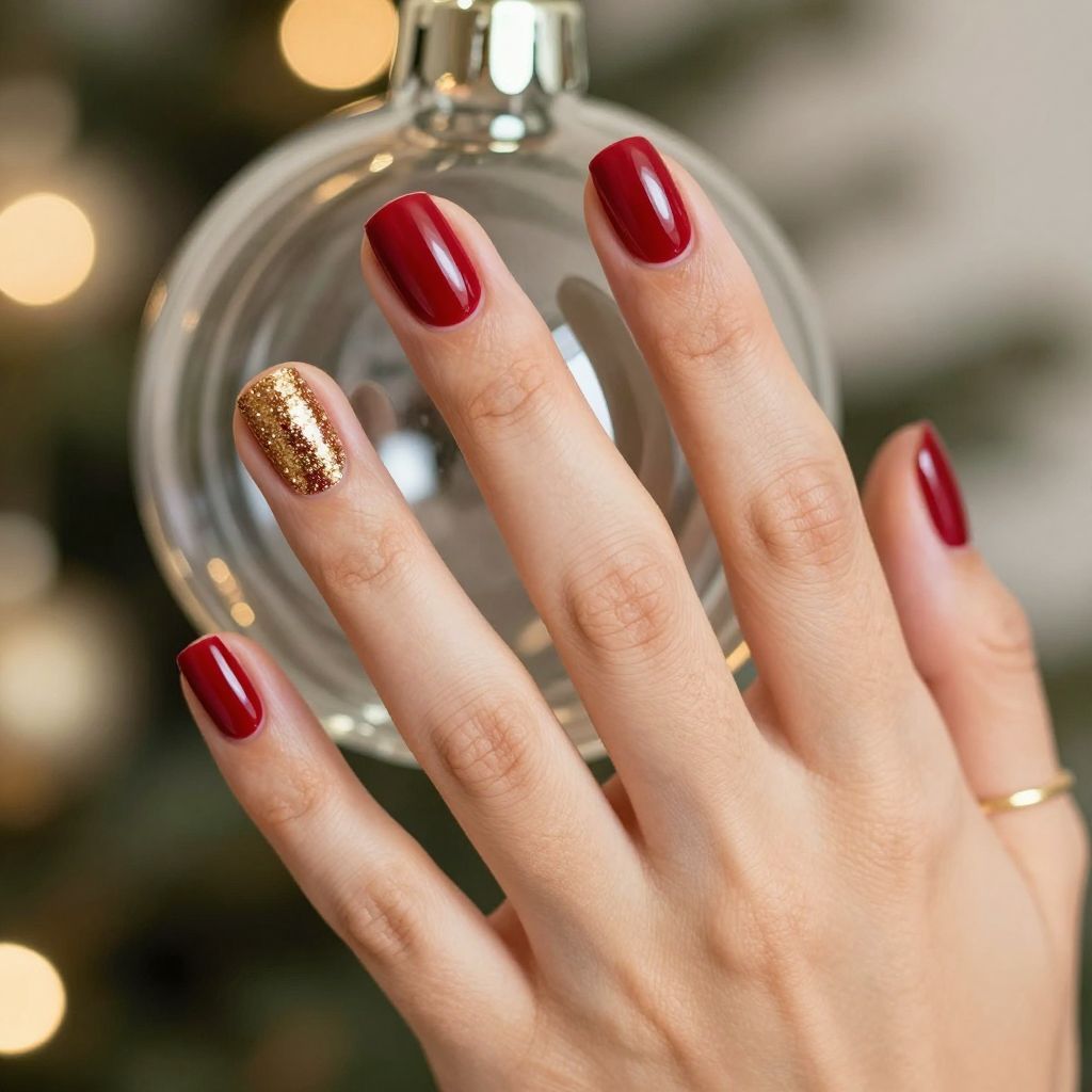 Classic berry glam short Christmas nails