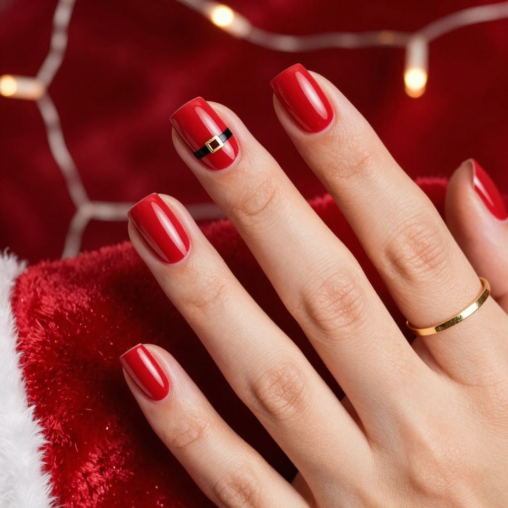Santa suit chic short Christmas nails