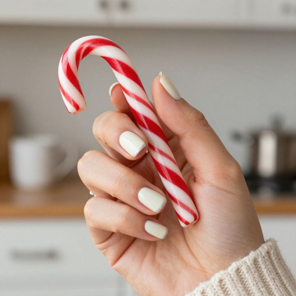 Candy cane spark short Christmas nails