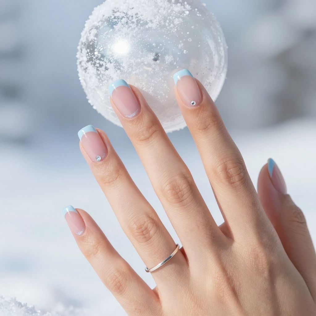 Frosty French twist short Christmas nails