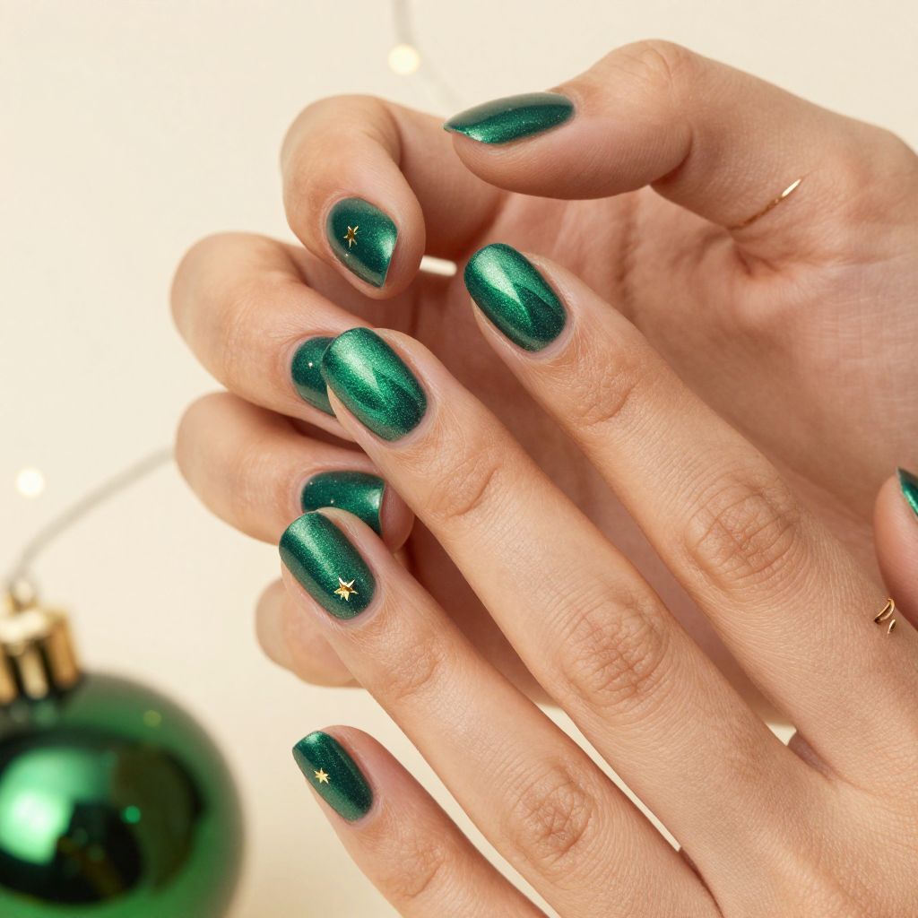 Velvet green magic short Christmas nails
