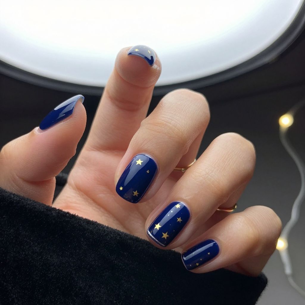 Starry night lights short Christmas nails