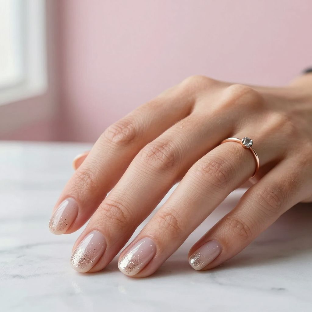 Short Dip Nails With Micro Glitter