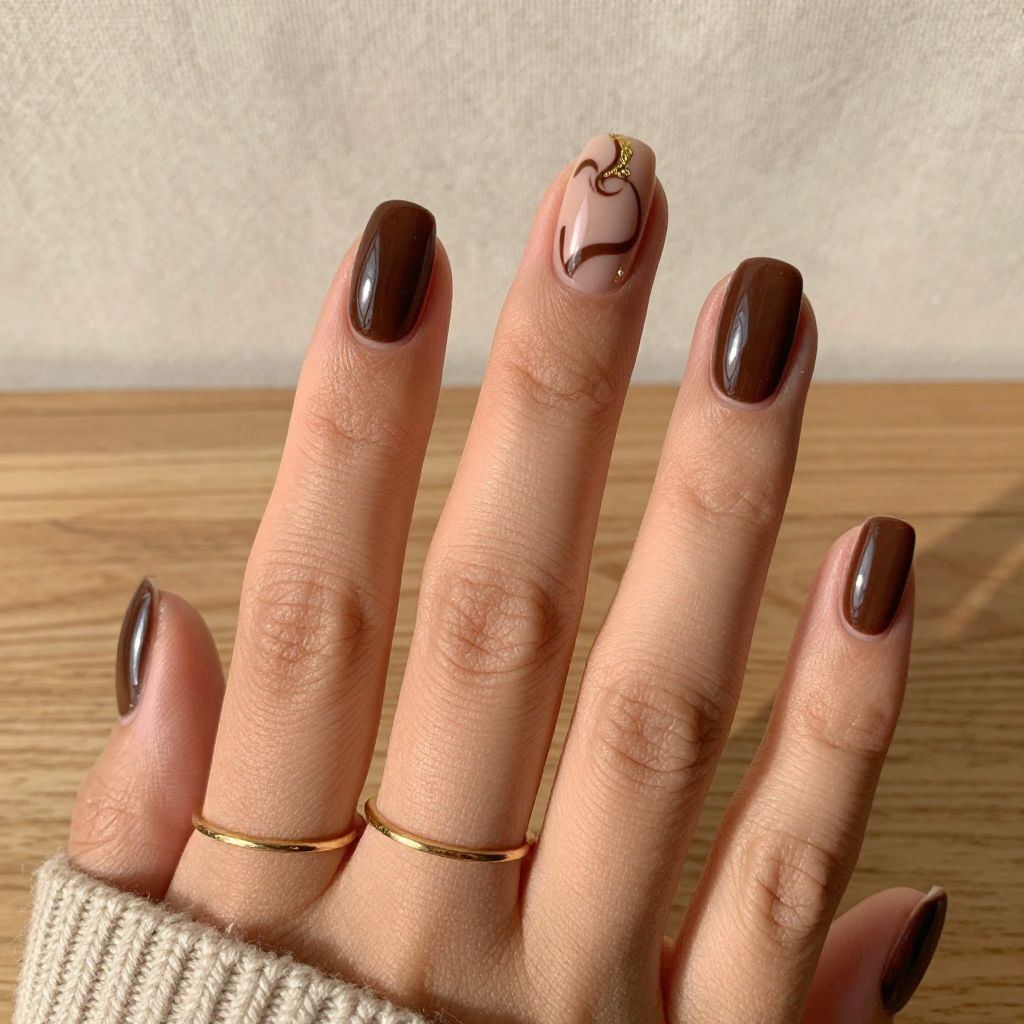 Chocolate Brown Short Dip Nails