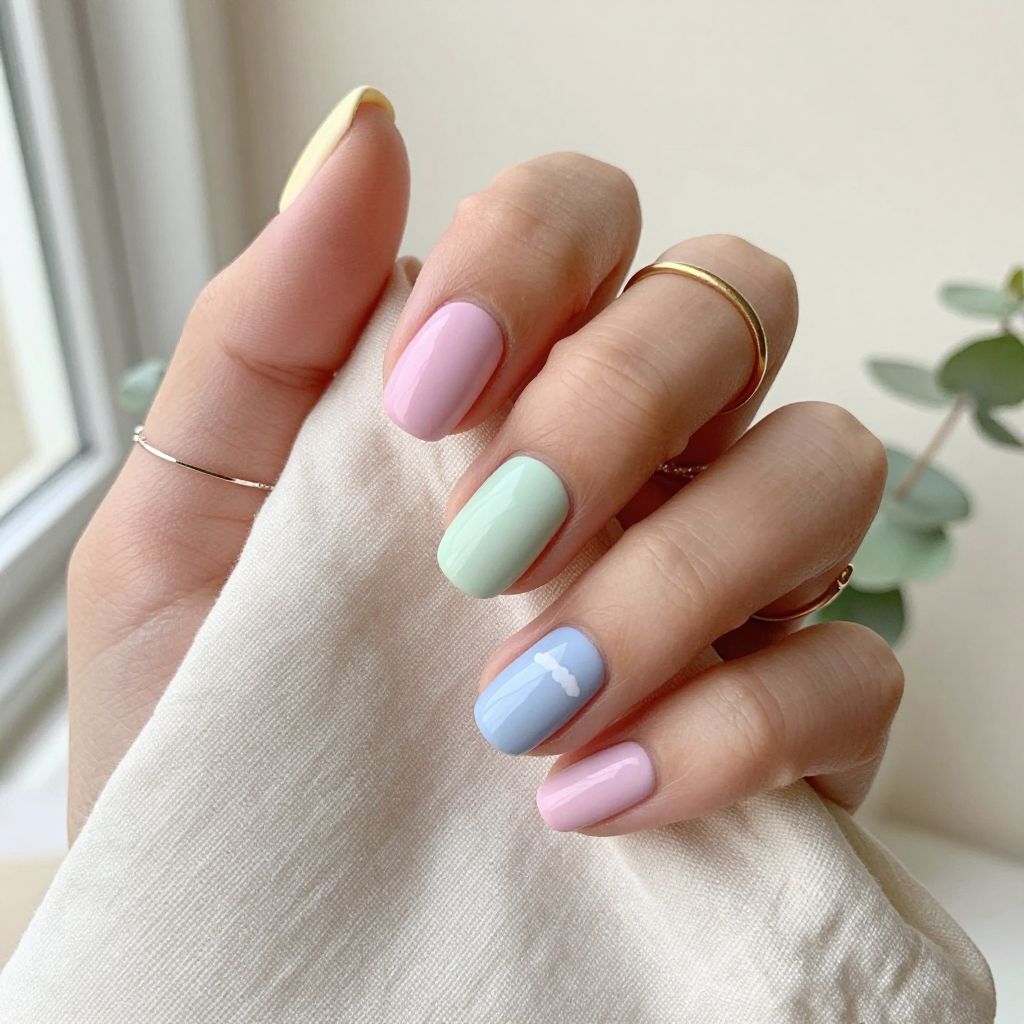 Pastel Rainbow Short Dip Nails
