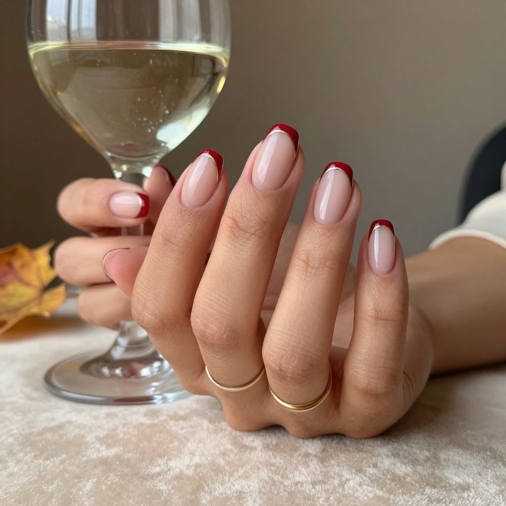 Short Dip Nails With Deep Red Tips