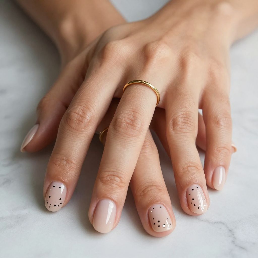 Short Dip Nails With Minimal Dots