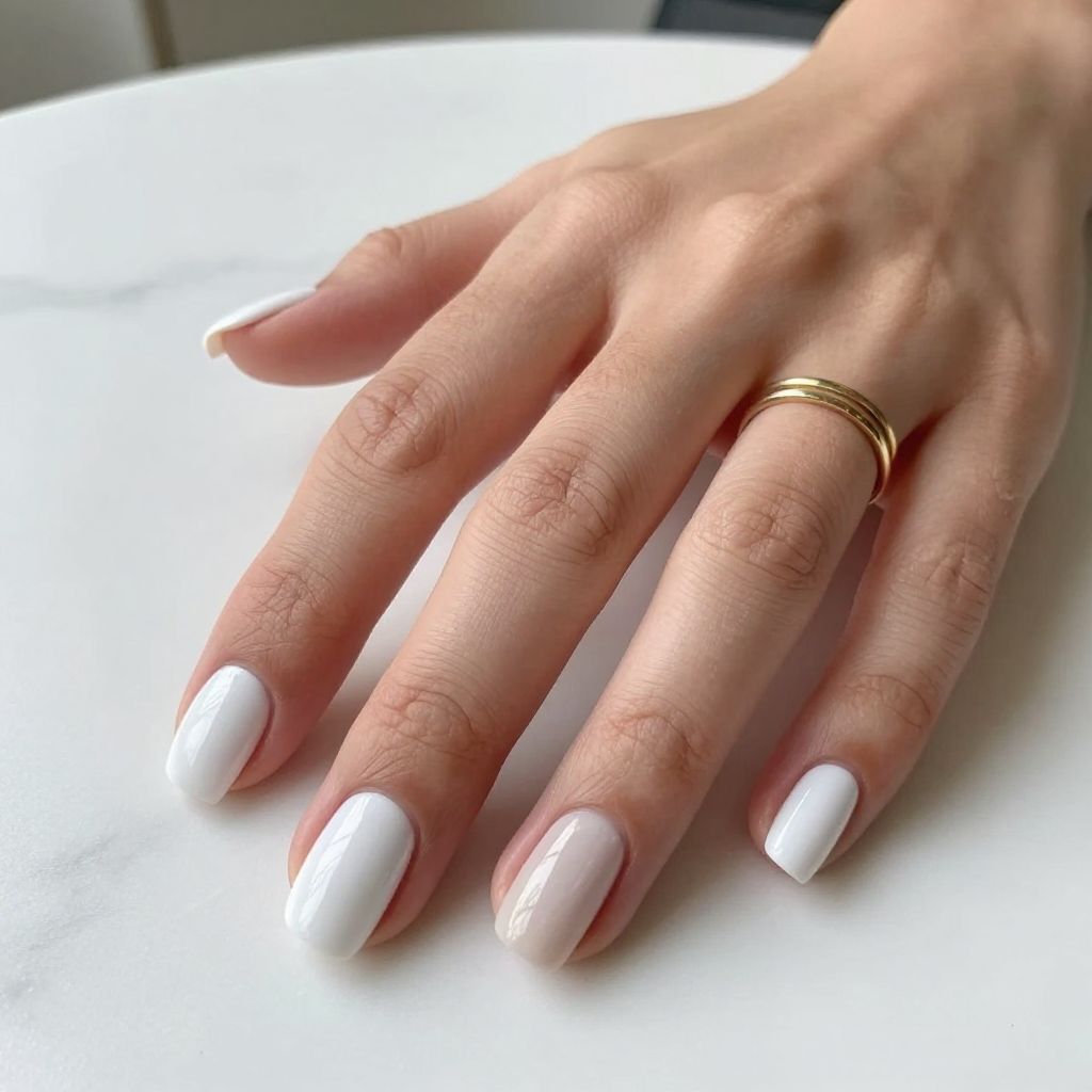 White Short Dip Nails