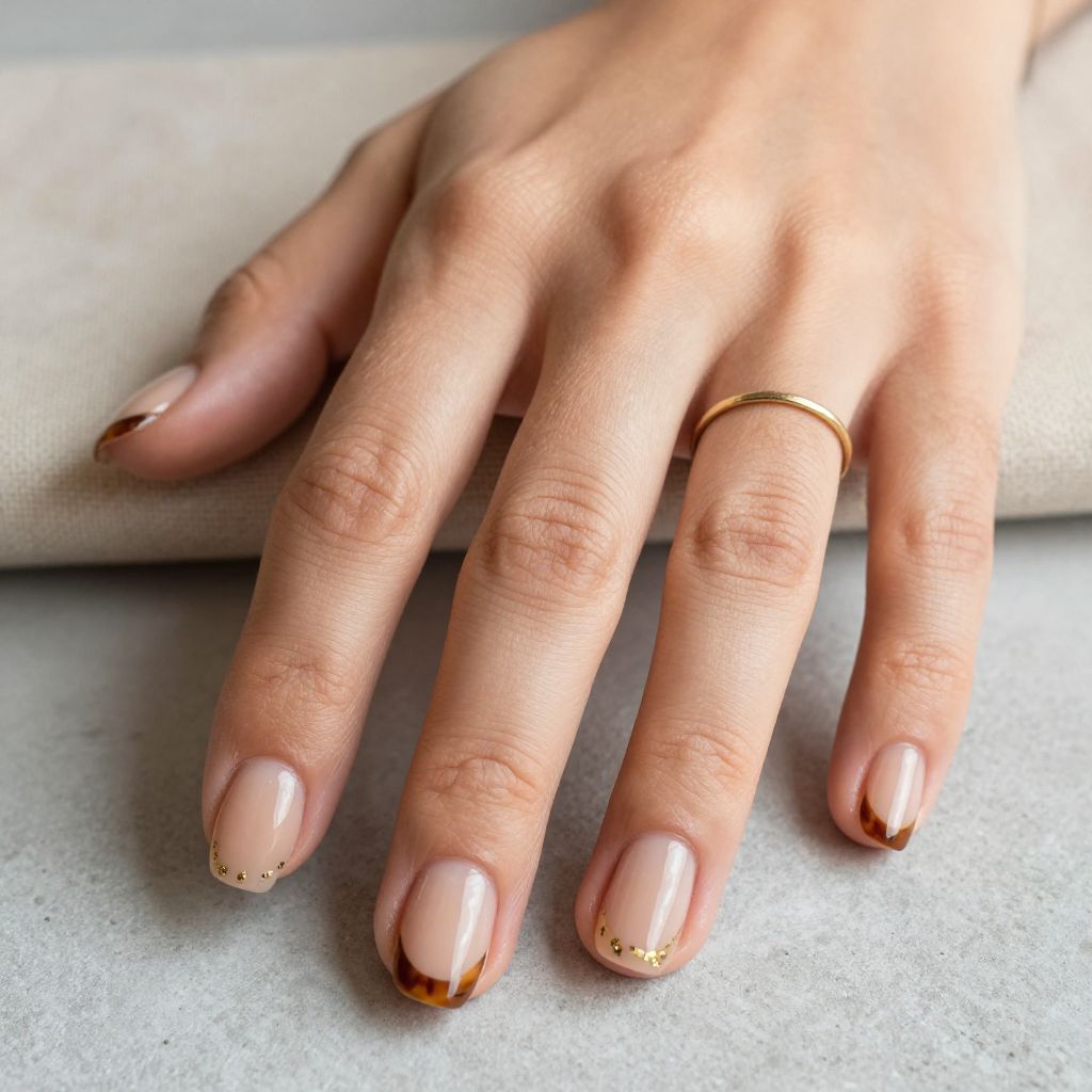 Short Dip Nails With Tortoiseshell Accent