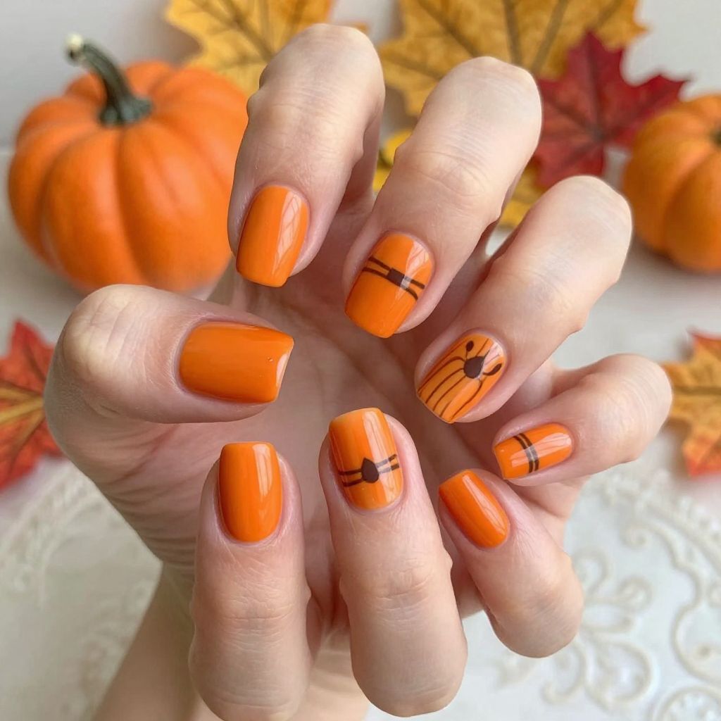 Short Fall Nail Designs pumpkin orange idea 15