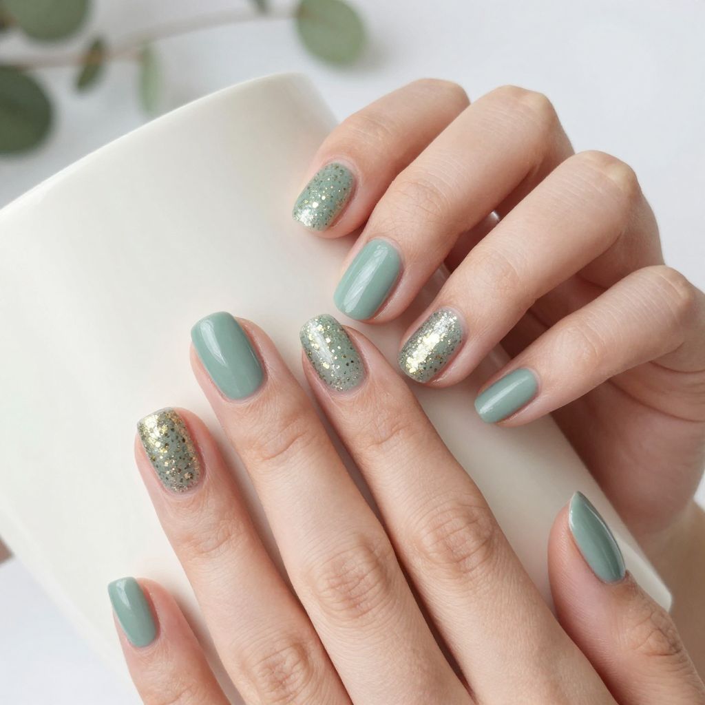 Short Fall Nail Designs sage green idea 5
