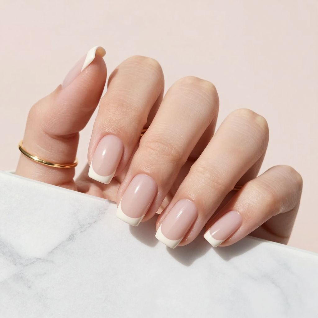 Short French tip nail idea 1