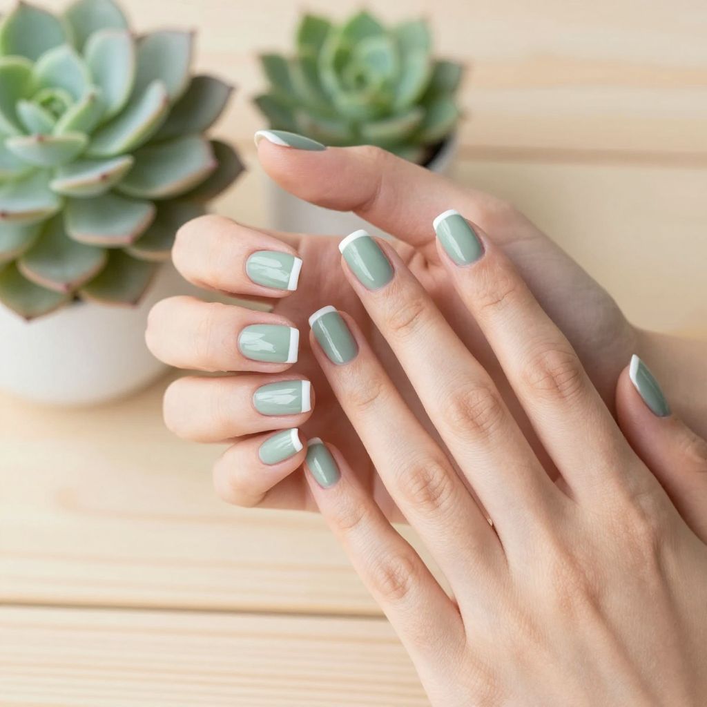 Short French tip nail idea 8