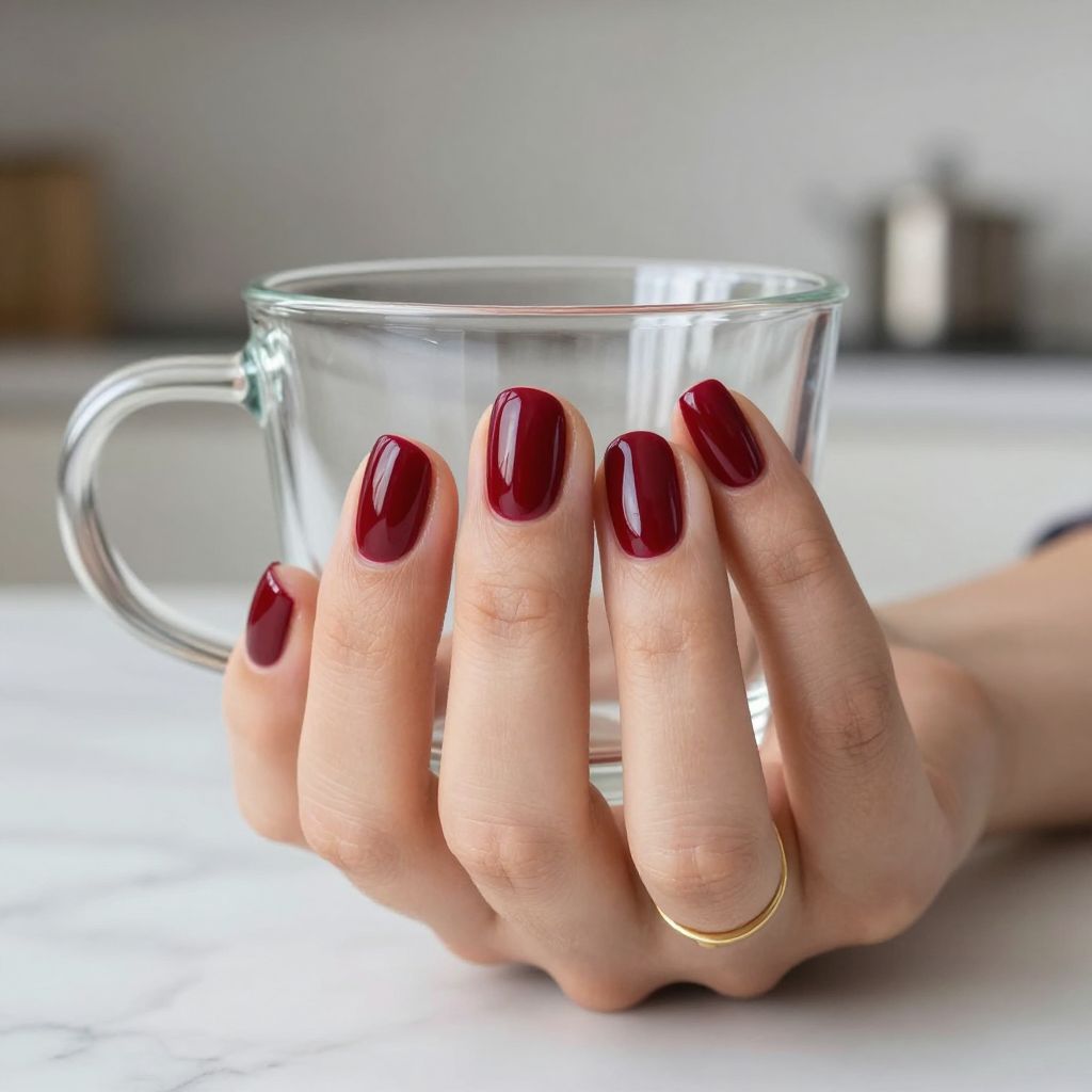 Classic Cherry Red short gel nails