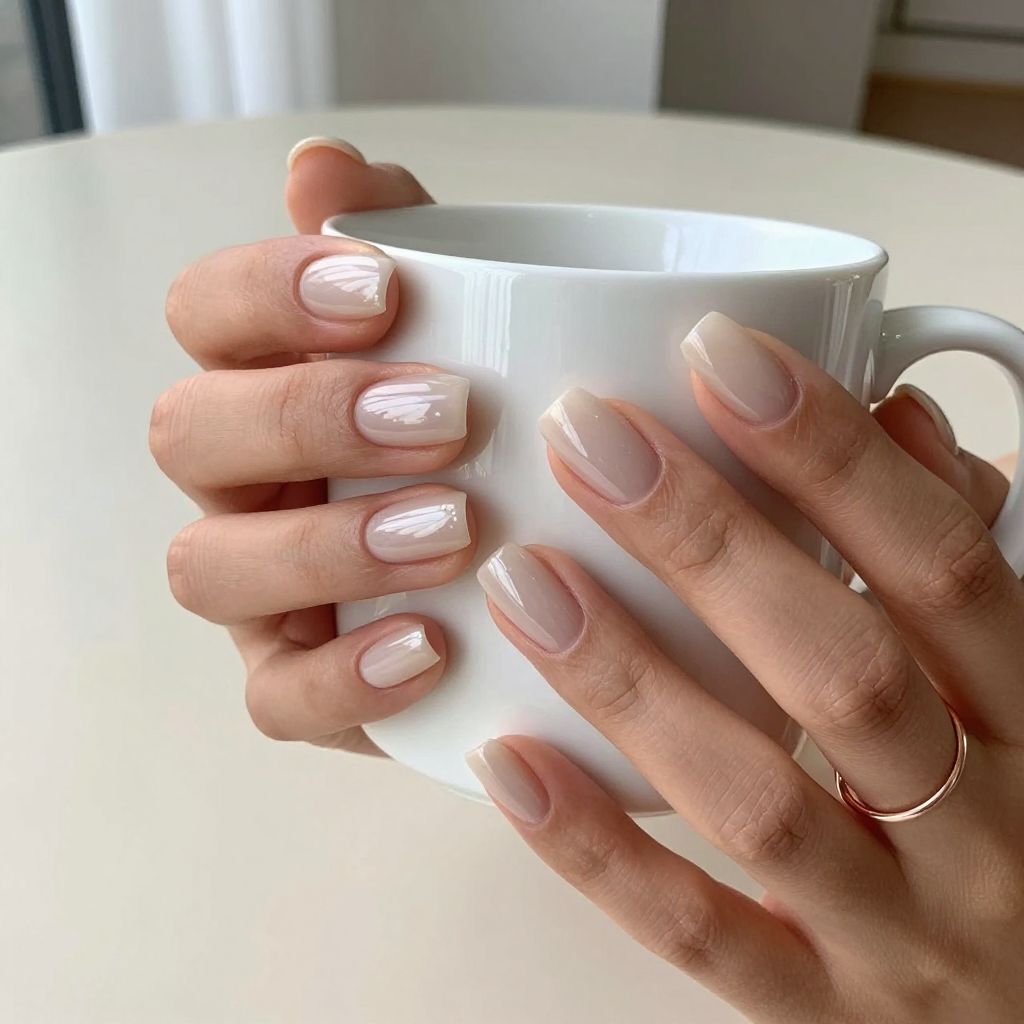 Milky nude short gel nails