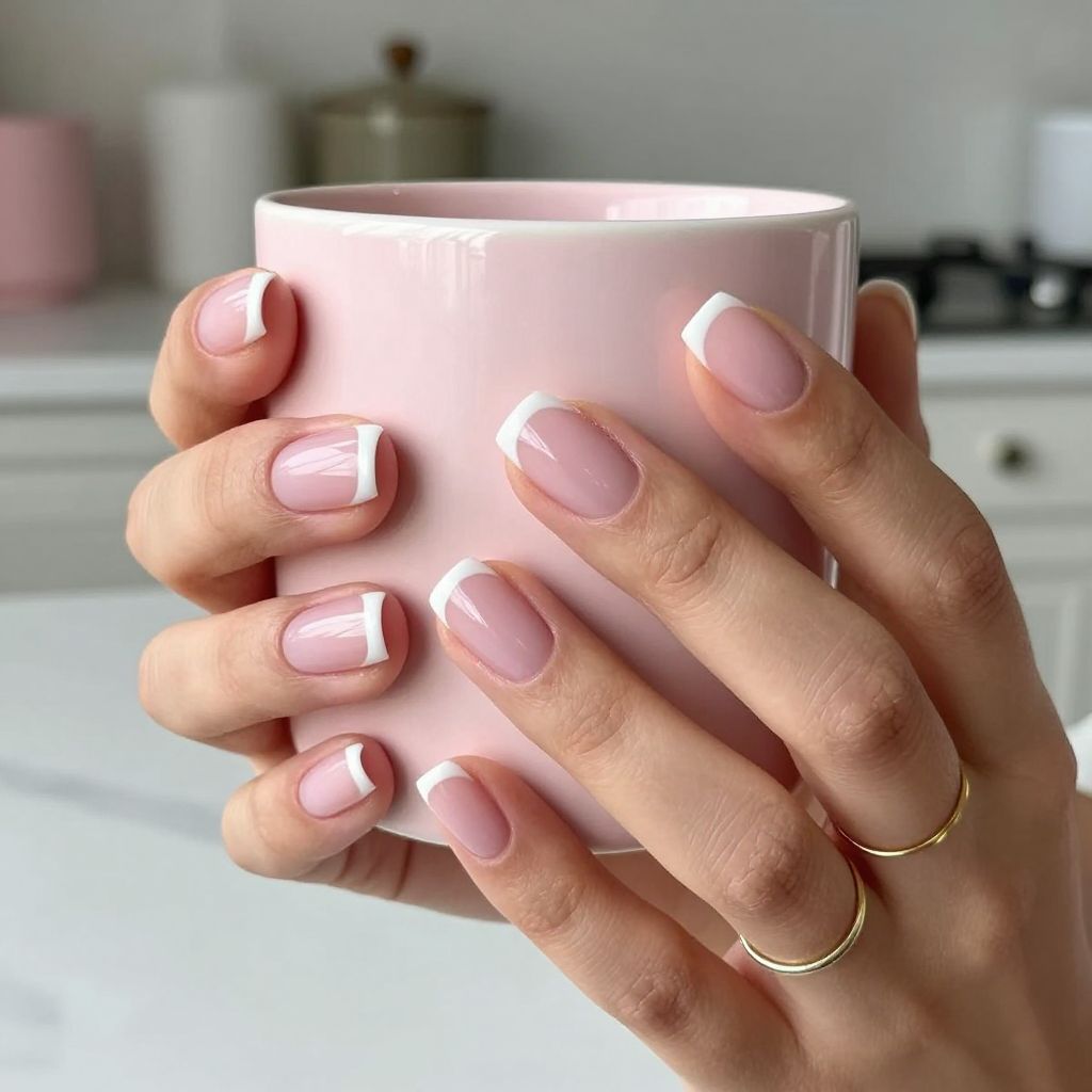 Micro French pop on short gel nails