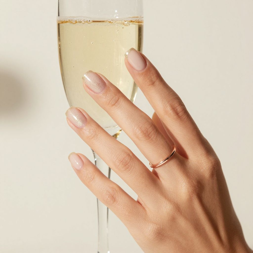 Sparkling champagne tip short gel nails