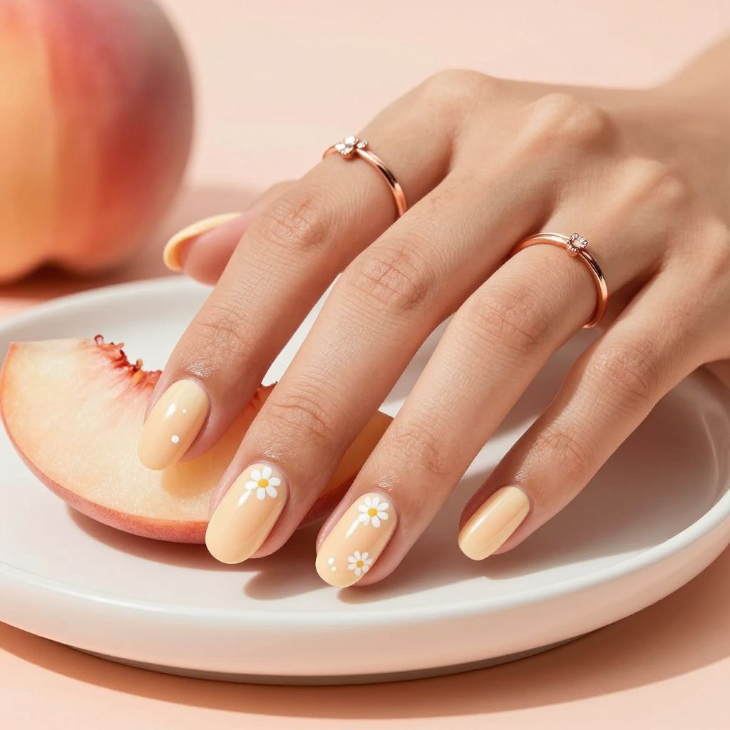 Soft peach bloom short gel nails