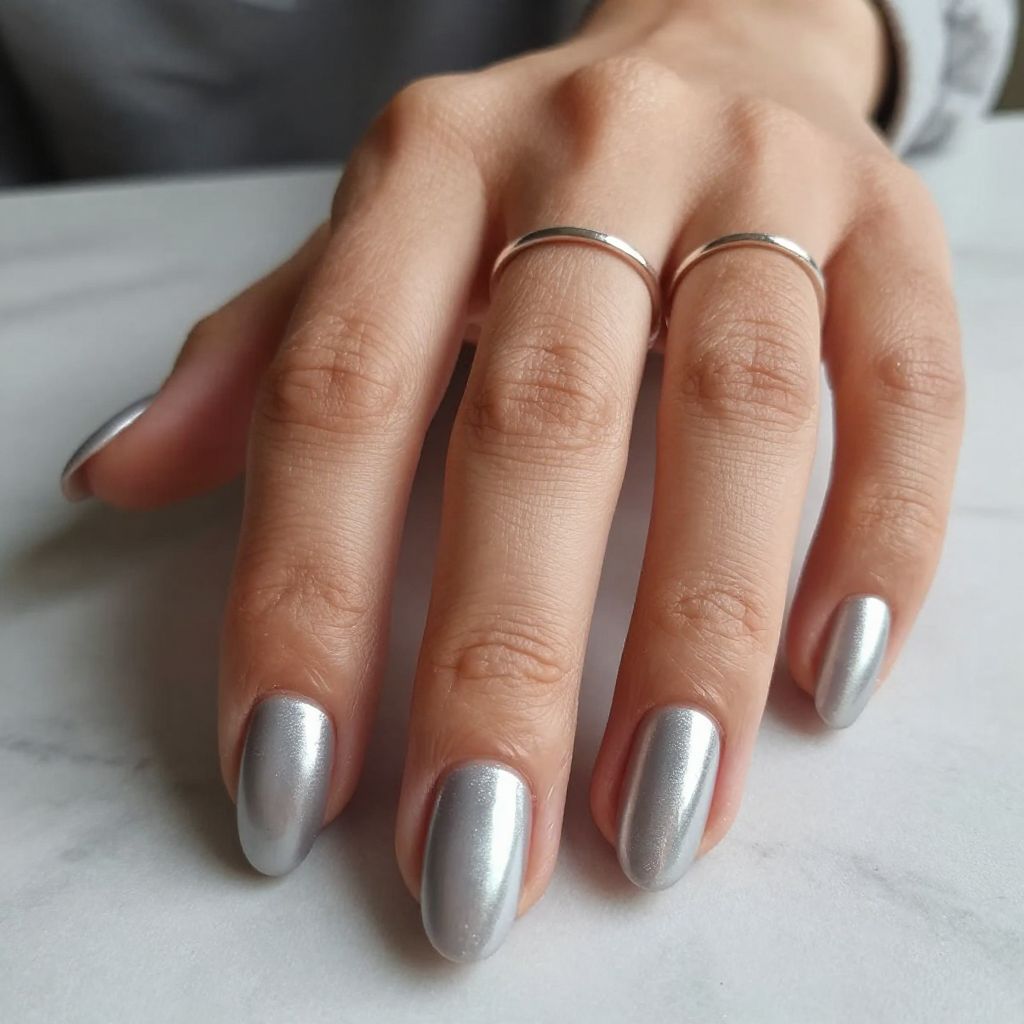 Satin Silver Nails