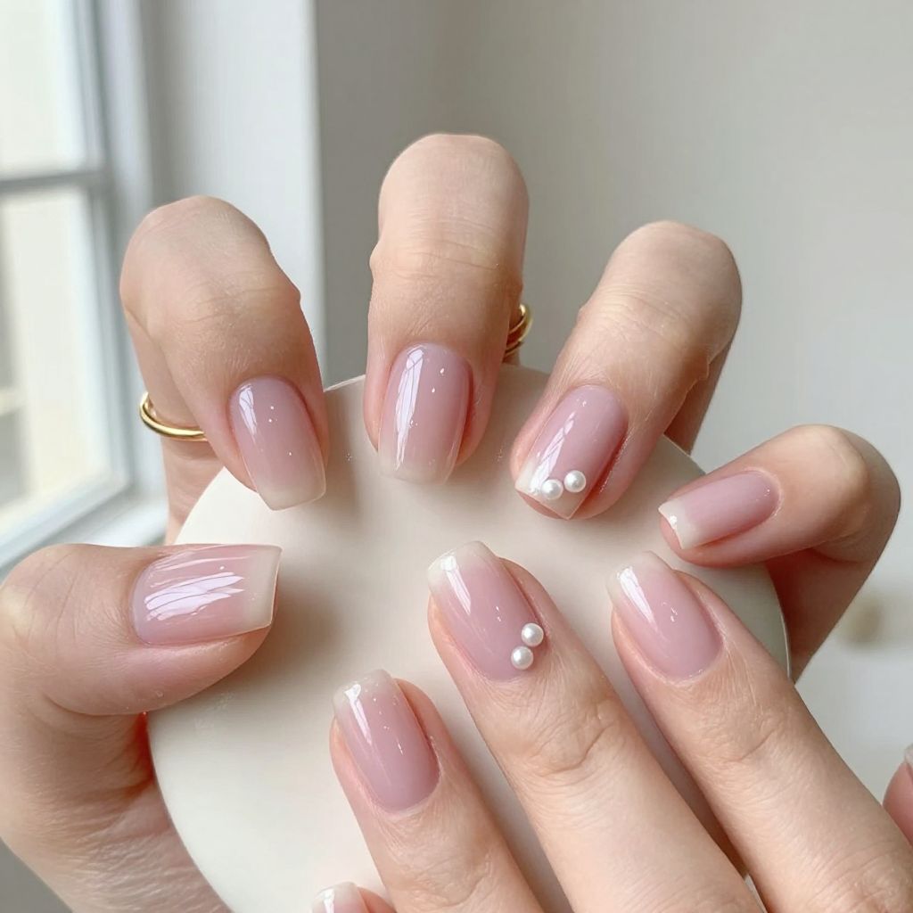 Milky sheer glow short nails
