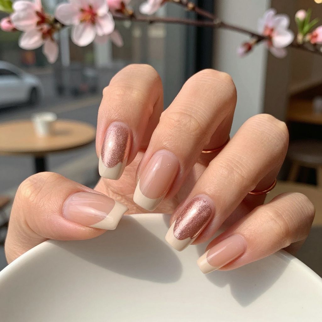 Peach chrome drip short nails
