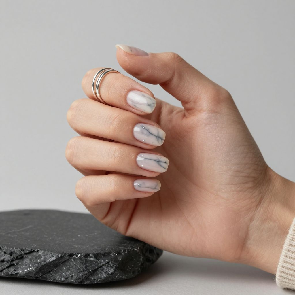 Smoky quartz marble short nails