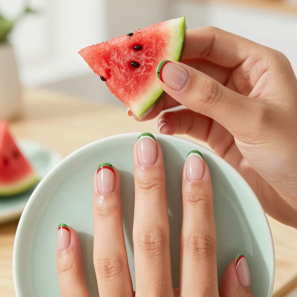 Juicy watermelon tip short nails