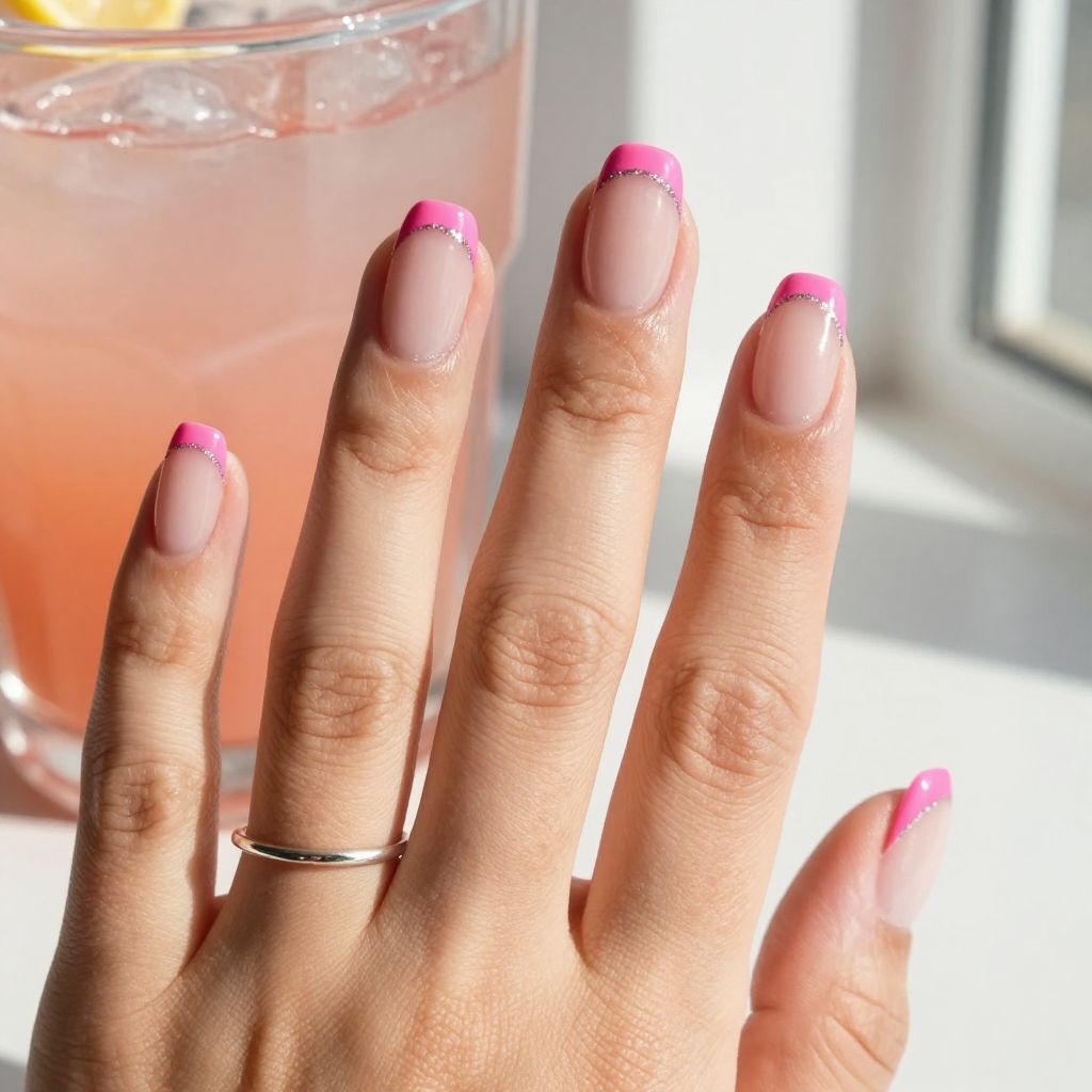 Candy pop French tips on short nails