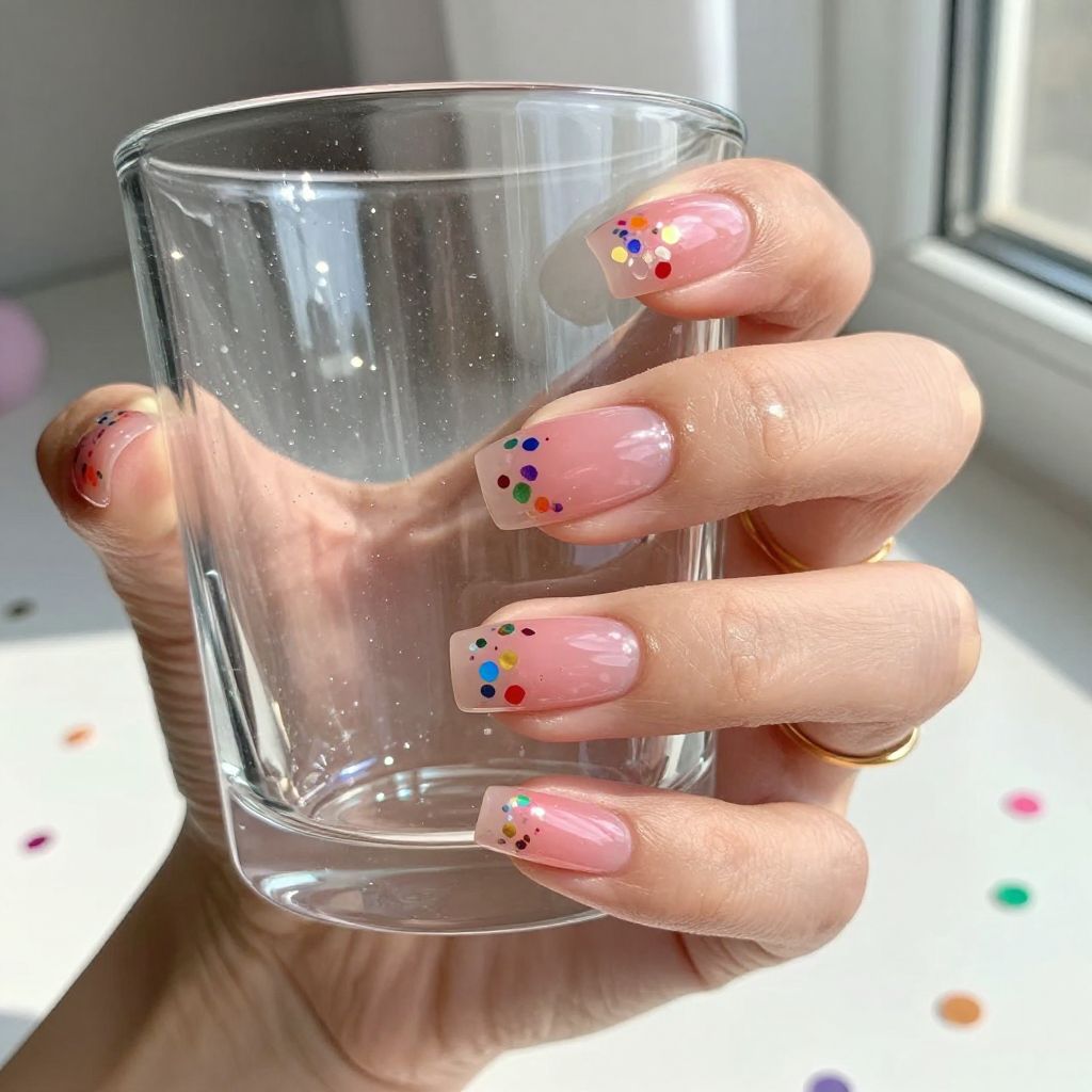 Confetti jelly layered short nails