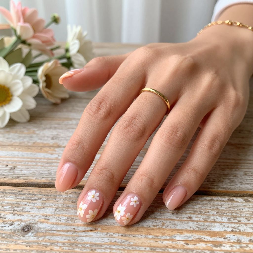 Peachy Floral Short Nails