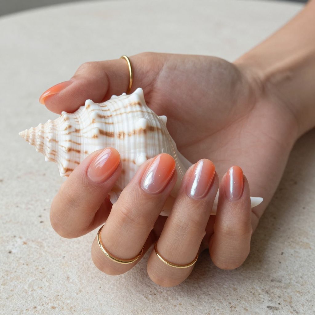 Coral Glazed Short Nails