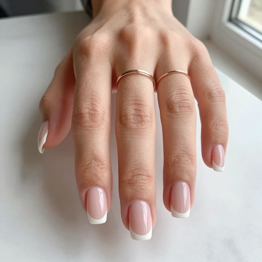 Classic White French Tips on Soft Square Nails