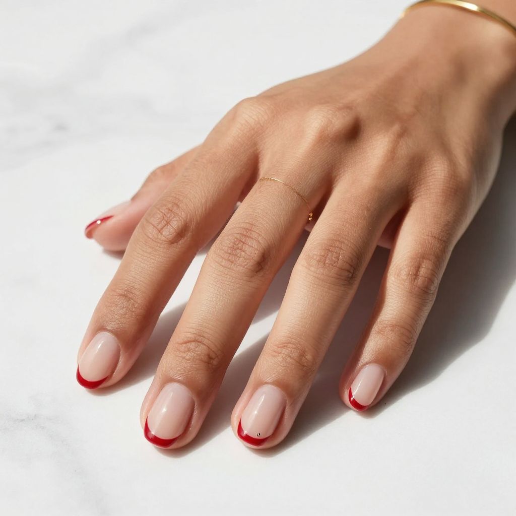 Red French Tips on Short Natural Nails